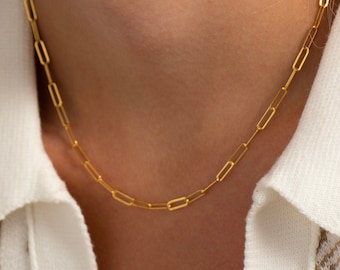 925 Silver Paperclip Chain Necklace, Dainty Gold Chain | Thick Chain Necklace, 14K Gold Link Necklace | Paper Clip Chain, Thin Gold Chain