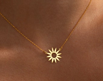 14K Gold Daisy Necklace, Summer Necklace | Sterling Silver Sunflower Necklace, Dainty Flower Necklace |Floral Necklace, Simple Gold Necklace