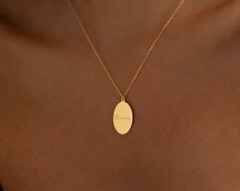 14K Gold Disc Necklace, Gold Coin Pendant | Laser Engraved Pendant, Grandma Necklace | Silver Custom Engraved Necklace, Gold Coin Necklace