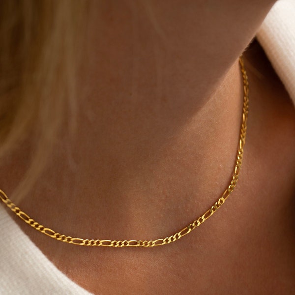 14K Gold Figaro Chain Necklace, Thin Gold Chain Necklace | Sterling Silver Figaro Chain, Dainty Gold Chain | Dainty Choker Chain Necklace