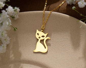 Cat Lover Gift, 14K Gold Cat Necklace | Cat Pendant, Cat Charm, 925 Silver Pet Necklace |Cat Mom Gift, Crazy Cat Lady Jewelry, Cat Loss Gift