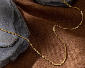 Sterling Silver Curb Chain, Delicate Cuban Chain Women | 14K Gold Curb Chain Necklace, Dainty Gold Chain | Thin Gold Chain, Long Gold Chain