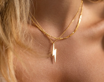 14K Gold Lightning Bolt Necklace, Minimalist Nature Necklace | Dainty Gold Necklace, Thunderbolt Necklace | Everyday Necklace for Women