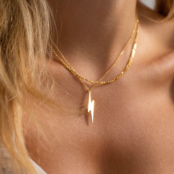 14K Gold Lightning Bolt Necklace, Minimalist Nature Necklace | Dainty Gold Necklace, Thunderbolt Necklace | Everyday Necklace for Women