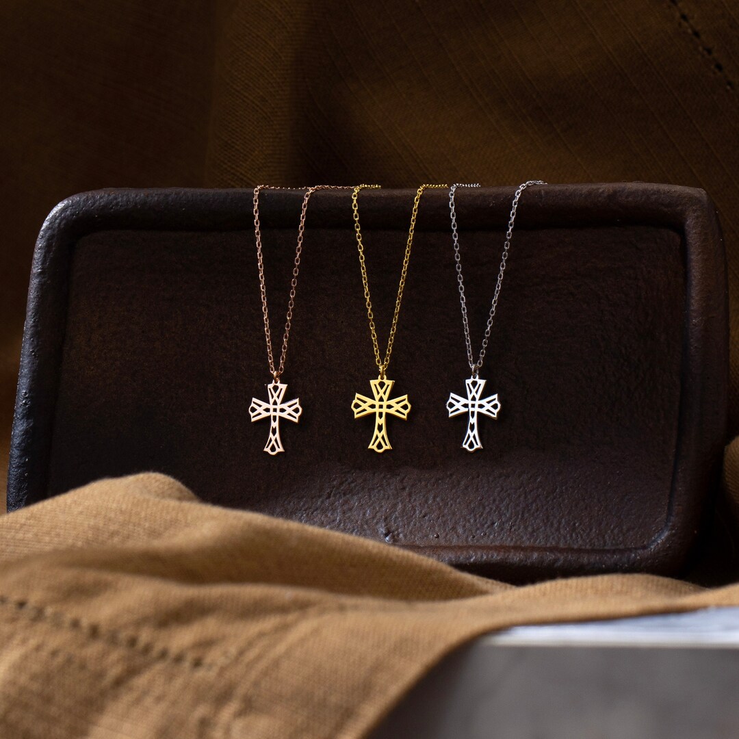 Tiny Cross Necklace in Gold/rose/silver, 14K Gold Cross Necklace ...
