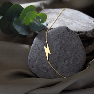 Sideways Lightning Bolt Necklace, 14K Gold Lightning Bolt Necklace Dainty Gold Necklace, Thunderbolt Necklace Everyday Necklace Women image 5