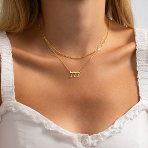 14K Gold Angel Number Necklace, Custom Number Necklace 444 333 222 777 111 Necklace Lucky Number Necklace, Sterling Silver Angel Number image 8