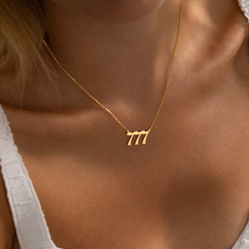 14K Gold Angel Number Necklace, Custom Number Necklace 444 333 222 777 111 Necklace Lucky Number Necklace, Sterling Silver Angel Number image 2