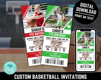 Sports Birthday Invite, Birthday Ticket Template, Kids Birthday Invitation Template, Basketball Birthday Party Invite