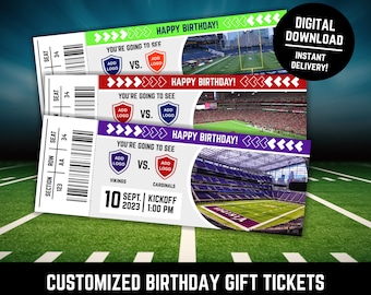 Fußballticket Geburtstagsgeschenk, bearbeitbares Fußballticketgeschenk - Perfekt, um digitale Fußballtickets zu verschenken!