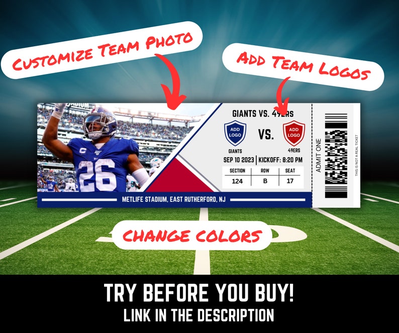 Customized Replica Football Ticket Gift Perfect Way to Give Etsy