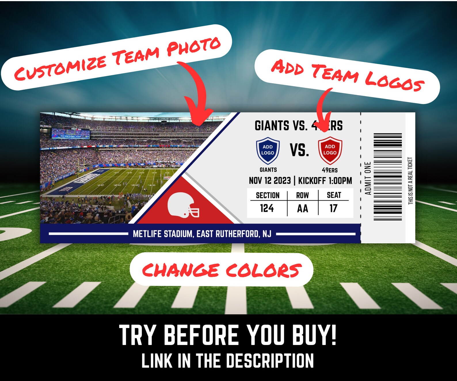 Customized Replica Football Ticket Gift Perfect Way to Give Etsy