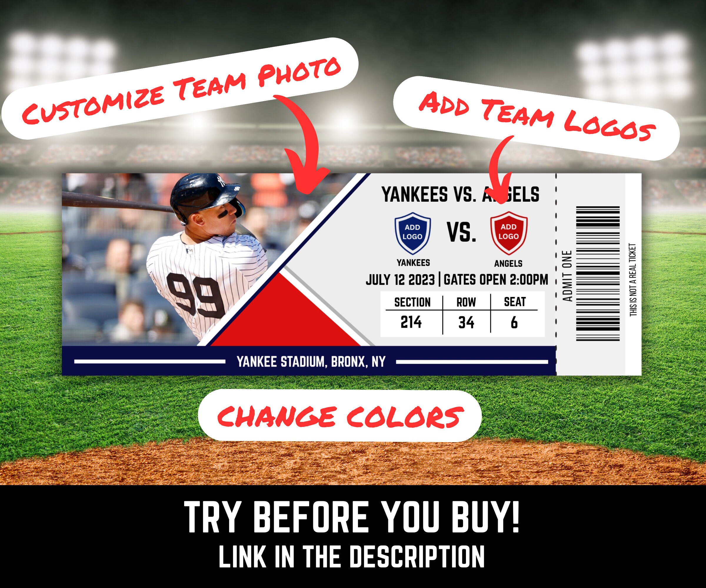 Customized Replica Baseball Ticket Gift Perfect Way to Give Etsy