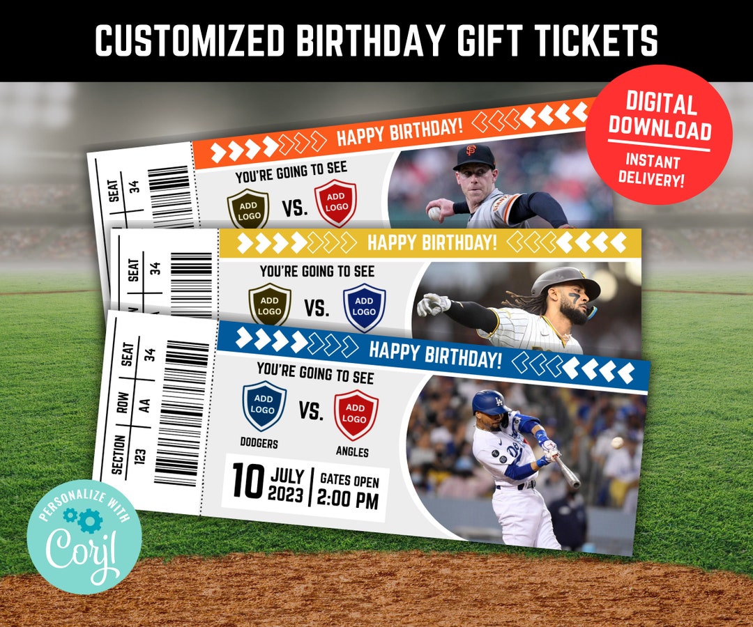 Baseball Game Ticket Birthday Present, Editable Baseball Ticket Gift
