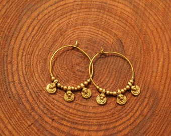 Earrings "Zambia" boho filigree brass raw brass earrings brass sun moon unisex hippie macrame gold 25 mm creoles