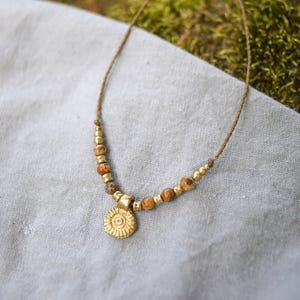 Necklace "Malya" Macrame Boho Necklace Jasper Gemstone Brass Sun Unisex Hippie filigree fine festival