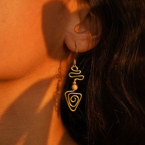 Earrings "Alyna" Boho filigree jasper spiral brass raw brass earrings sun moon unisex hippie macrame gold bohemian gift festival