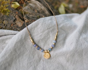 Necklace "Alaska" Macrame Boho Necklace Gemstone Brass Sun Unisex Hippie Fine Filigree Festival Bohemian Blue Gold Perfect Gift