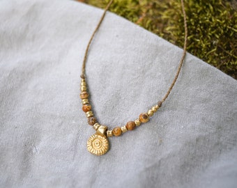Necklace "Malya" macrame boho necklace jasper gemstone brass sun unisex hippie filigree fine festival