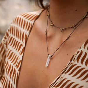 Necklace &quot;Moyari&quot; Macrame Boho Rock Crystal Necklace Gemstone Brass Sun Unisex Hippie Festival Bohemian perfect gift gift idea