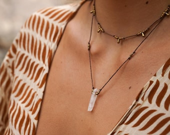 Necklace "Moyari" Macrame Boho Rock Crystal Necklace Gemstone Brass Sun Unisex Hippie Festival Bohemian perfect gift gift idea