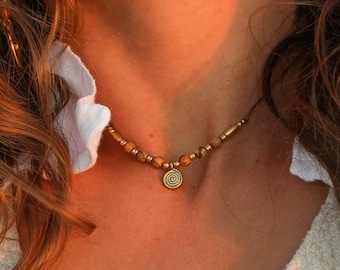 Necklace &quot;Maruli&quot; macrame boho necklace jasper gemstone brass sun unisex hippie festival bohemian filigree gold perfect gift