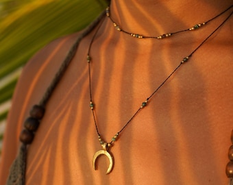 Necklace Moon "Lamira" Indian Agate Macrame Boho Necklace filigree gemstone brass gold hippie earthy Bohemian gift tribal turquoise
