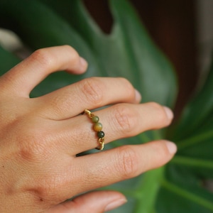 Ring "Milea" Edelstein Perle Unisex indischer Achat Messing Boho Hippie filigran Draht hangemacht Fingerring festival bohemian Schmuck