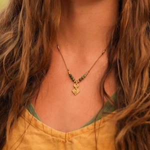 Necklace "Manuka" macrame boho necklace green jade gemstone brass sun hippie festival bohemian perfect gift gift idea for her