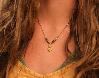 Necklace &quot;Manuka&quot; macrame boho necklace green jade gemstone brass sun hippie festival bohemian perfect gift gift idea for her