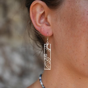Orecchini "Malina", argento sterling 925, filigrana, ottone boho, ottone tagliato al laser, design sole e onde, orecchini pendenti in macramè unisex, gioielli, regalo per festival bohémien