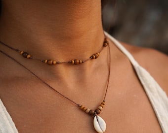 Necklace "Vera" wood beads macrame boho necklace gemstone wooden beads brass sun hippie bohemian filigree gift earthy nature ethno