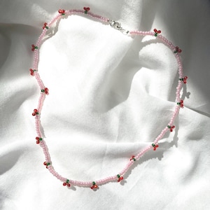 Beaded Cherry Necklace Handmade Beads Jewelry