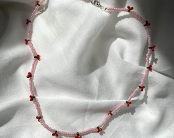 Beaded Cherry Necklace Handmade Beads Jewelry