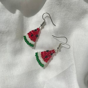 Beaded Watermelon Earrings Handmade Fruit Beads