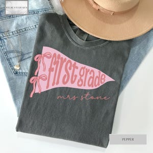 Custom Pennant Flag Teacher Shirt, Back To School Teacher Shirt, Personalized Teacher Coquette Bow Shirt, Custom Teacher Name Shirt