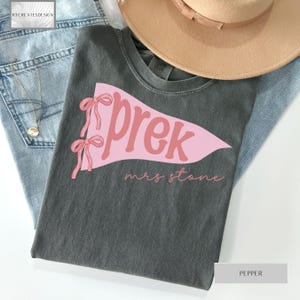 Custom Pennant Flag Teacher Shirt, Back To School Teacher Shirt, Personalized Teacher Coquette Bow Shirt, Custom Teacher Name Shirt