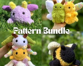 Crochet Pattern Bundle – Luna Moth, Poodle Moth, Bee & Baby Moth – Cute Insect Amigurumi PDF Set