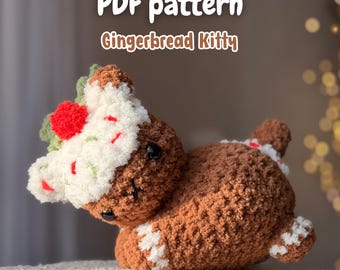 Christmas Gingerbread Kitty Crochet Pattern – Easy Crochet Amigurumi Cat pdf download