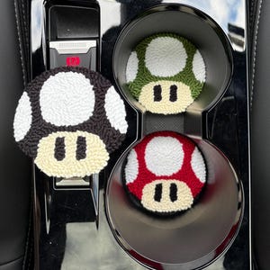 Set Of 2 Mushroom Car Coasters,Mushroom Car Coaster,Super Mario Mushroom,New Car Gift,Car Accessories,Handmade Tufted Coaster,Gift For Her