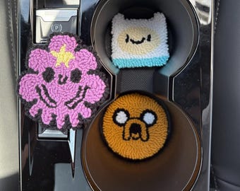 Set Of 2 Adventure Time Car Coasters, New Car Gift,Car Accessories, Handmade Coaster, Custom Car Coasters, 16th Birthday Gift For New Driver