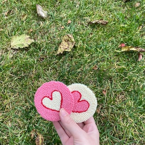 Car Coasters, Mother&#39;s Day Car Coaster, Pink Heart Coaster, New Car Gift, Car Accessories, Handmade Tufted Coaster, Custom Car Coasters
