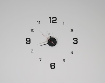 Wall Clock 40 - 60 cm. Silent Self-Adhesive - Modern Design without Tic-Tac - Easy and Nail-Free Installation!