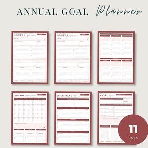 Annual Goal Planner | Yearly Goal Setting Planner with Quarterly, Monthly & Daily Pages, Undated 30 Day Calendar, Printable and Fillable PDF