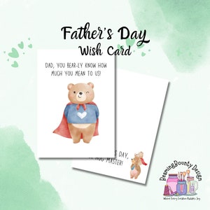 Carta dei desideri per la festa del papà felice / Papa Orso / Carta stampabile / Papà supereroe / Padre d'amore / Download istantaneo / Cartolina elettronica / Regalo per la festa del papà