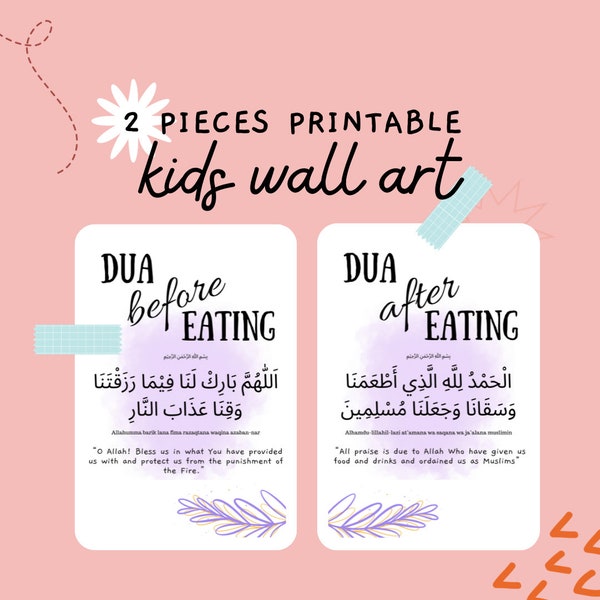 Mealtime Blessings Dua - Printable Kids Wall Art | Dua Before Eating | Dua After Eating | Printable Daily Dua | Dua for kids