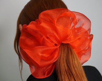 Organza Scrunchie, Scrunchie doble gigante, Scrunchie de gran tamaño, Scrunchie rojo, Scrunchie Tie, Scrunchie vegano, Scrunchie de dama de honor