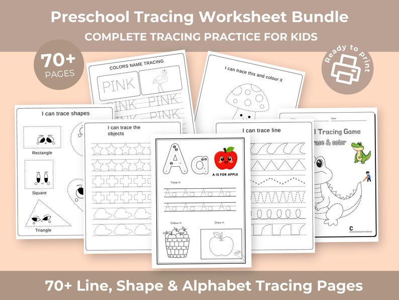 75 Preschool Line Tracing Worksheets, Printable Letter of the Week ...