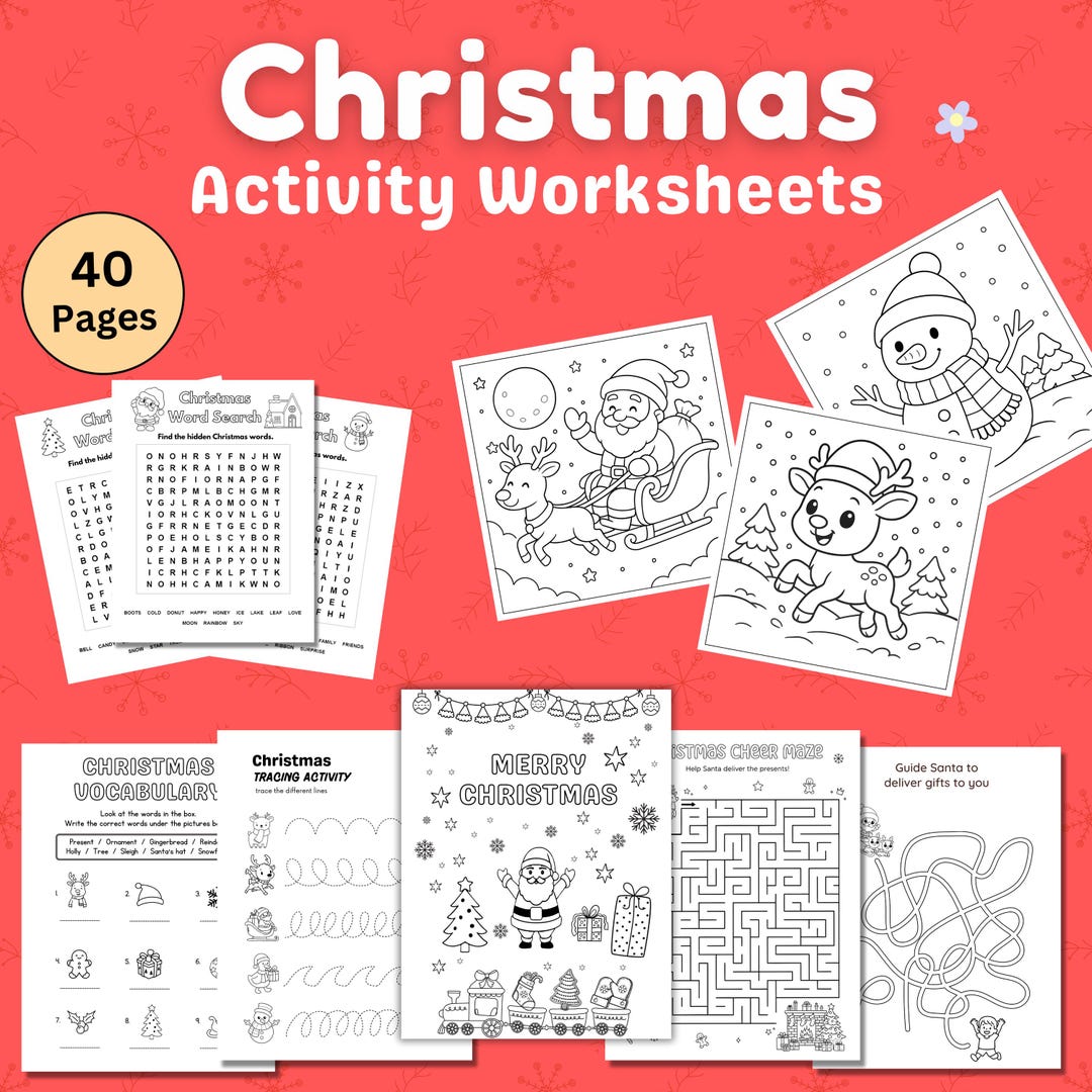 40 Christmas Coloring Pages for Kids, Activity Worksheets for Christmas ...