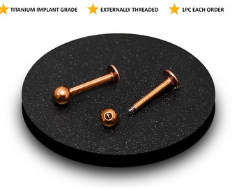 Titanium Rose Gold Labret Stud, Lip Piercing, Tragus Earring - 18G 16G 14G - Size 6mm to 12mm - Flat Disc - PVD Coating